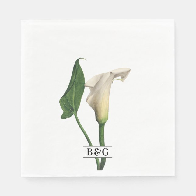 Elegant White Calla Lily Green Botanical Wedding Napkins (Front)