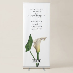 Elegant White Calla Lily Green Botanical Wedding  Retractable Banner