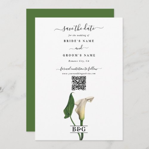 Elegant White Calla Lily Green Botanical Wedding Save The Date