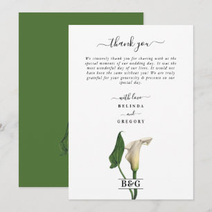 Elegant White Calla Lily Green Botanical Wedding Thank You Card