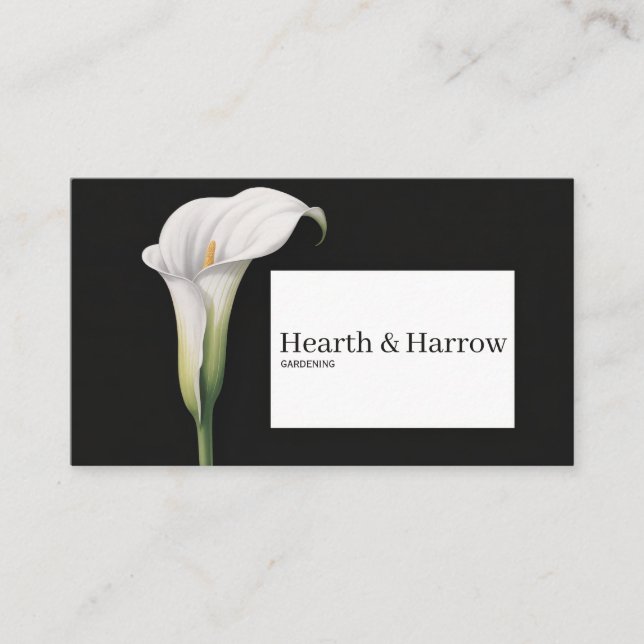 Elegant White Calla Lily Minimalist Black Floral Business Card (Front)