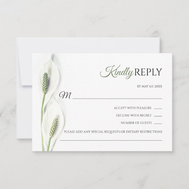 Elegant White Calla Lily Olive RSVP Wedding (Front)