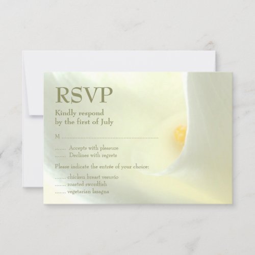 Elegant White Calla Lily RSVP Card