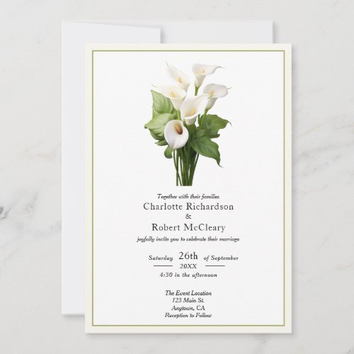 Elegant White Calla Lily Wedding Invitation