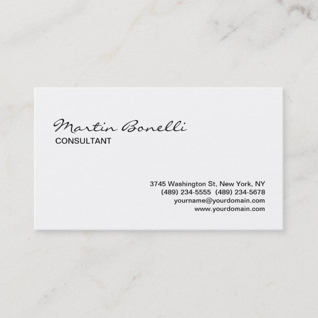 Elegant White Calligraphic Standard Business Card (Front)