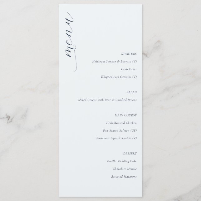 Elegant White Calligraphy Menu (Front)