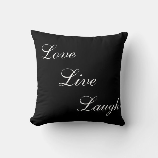 Elegant white calligraphy on black throw pillow (Front)