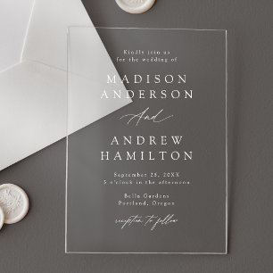 Elegant White Calligraphy Wedding Acrylic Invitations