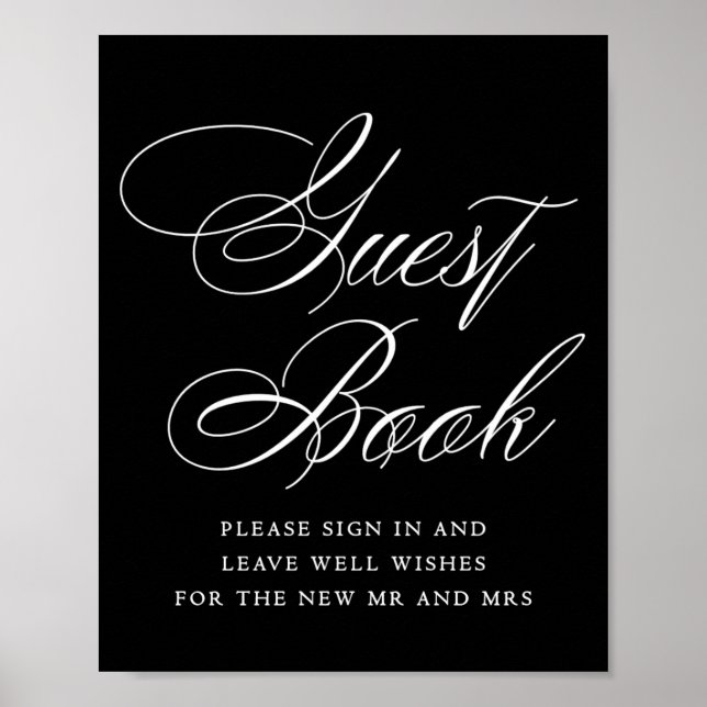 Elegant White Calligraphy | Wedding Guest Sign-In Poster (Front)