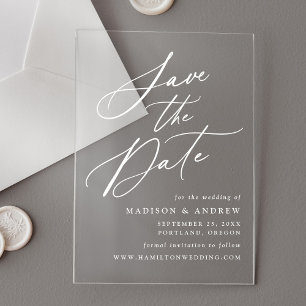 Elegant White Calligraphy Wedding Save the Date