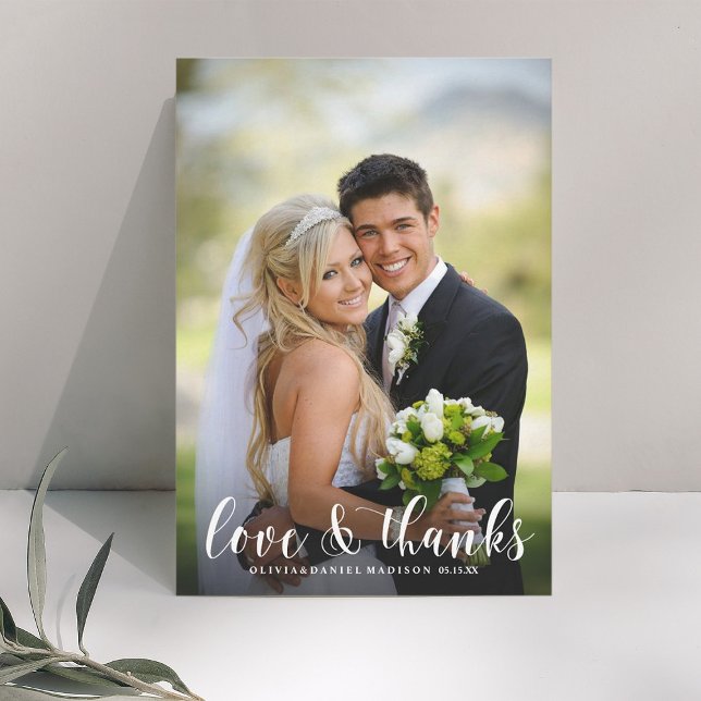 Elegant White Calligraphy Wedding Thank You Photo Card (Creator Uploaded)