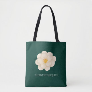Elegant White Camellia Deep Green Botanical Bloom  Tote Bag