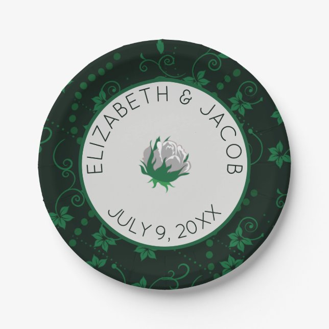 Elegant White Camellia Wedding Paper Plates (Front)