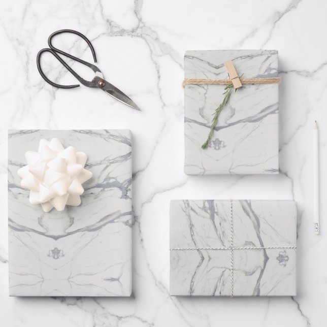 Elegant White Carrara Marble Wrapping Paper (Front)