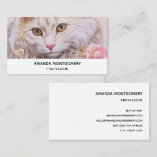 Elegant White Cat in Gold and Diamonds Business Card