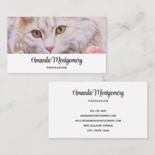 Elegant White Cat in Gold and Diamonds Business Card