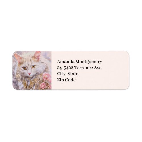 Elegant White Cat in Gold and Diamonds Label