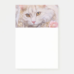 Elegant White Cat in Gold and Diamonds Post-it Notes