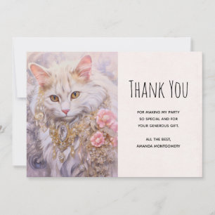 Elegant White Cat in Gold and Diamonds Thank You Card