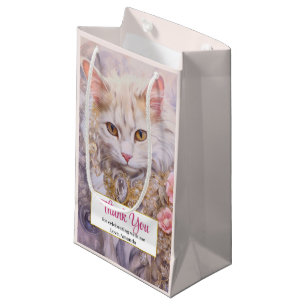 Elegant White Cat in Luxury Jewels Thank You Small Gift Bag