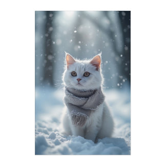 Elegant White Cat in Winter Snow Acrylic Print