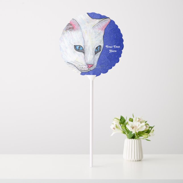 Elegant White Cat on Sparkle Blue Pale Eyes Balloon (In SItu)