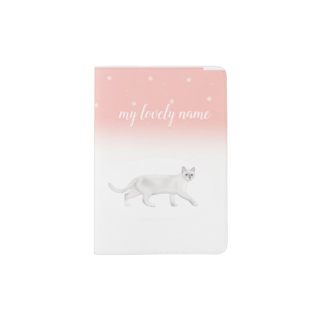 elegant white cat passport holder (Front)