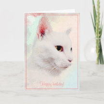 Elegant White Cat Watercolor Birthday Greeting
