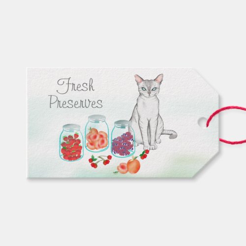 Elegant White Cat with Fresh Fruit Preserves  Gift Tags