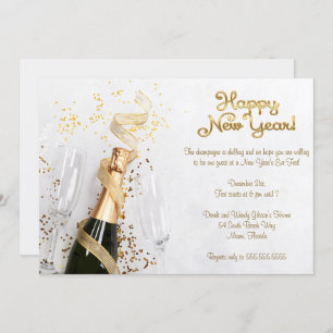 Elegant White Champagne New Years Eve Party Invitation