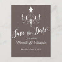 Elegant White Chandelier Wedding Save the Date Announcement Postcard