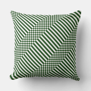 Elegant White Checker & Stripes Green Throw Pillow