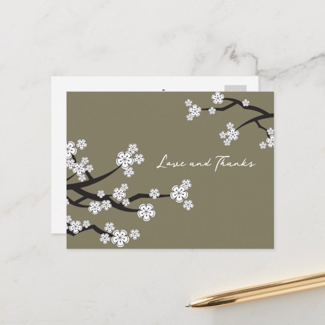 Elegant White Cherry Blossoms Sakura Love & Thanks Postcard (Front/Back In Situ)