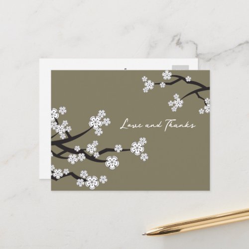 Elegant White Cherry Blossoms Sakura Love  Thanks Postcard