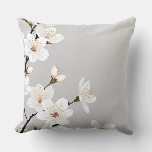 Elegant White Cherry Blossoms Throw Pillow