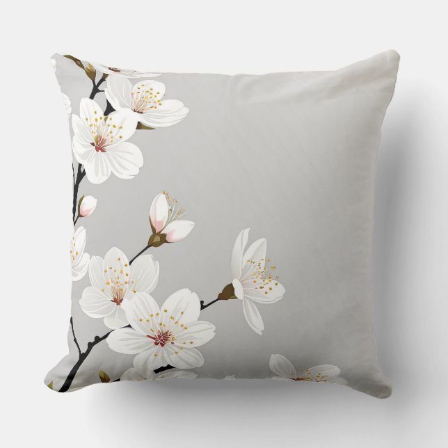 Elegant White Cherry Blossoms Throw Pillow (Front)