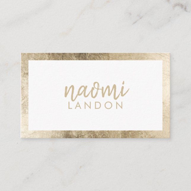 Elegant white chic gold modern square minimalist business card (Front)