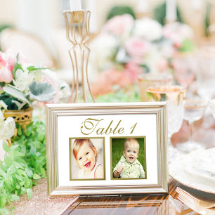 Elegant White Childhood Photo Table Number Card