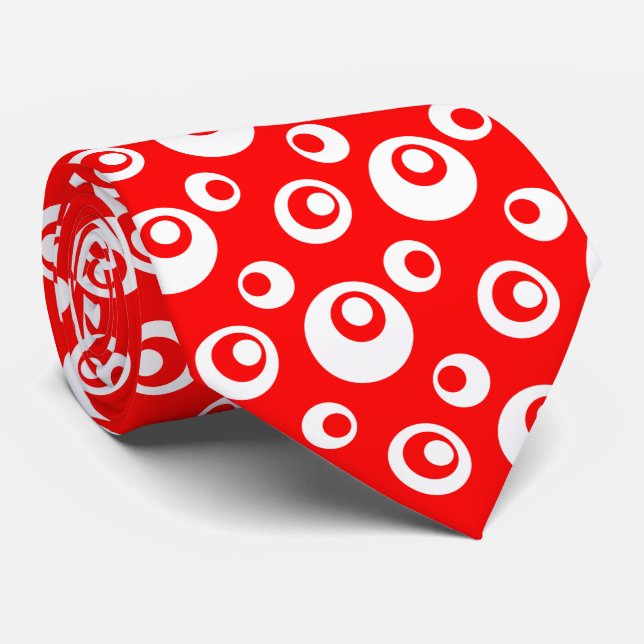 Elegant White Chris Dots On Red Background Neck Tie (Rolled)