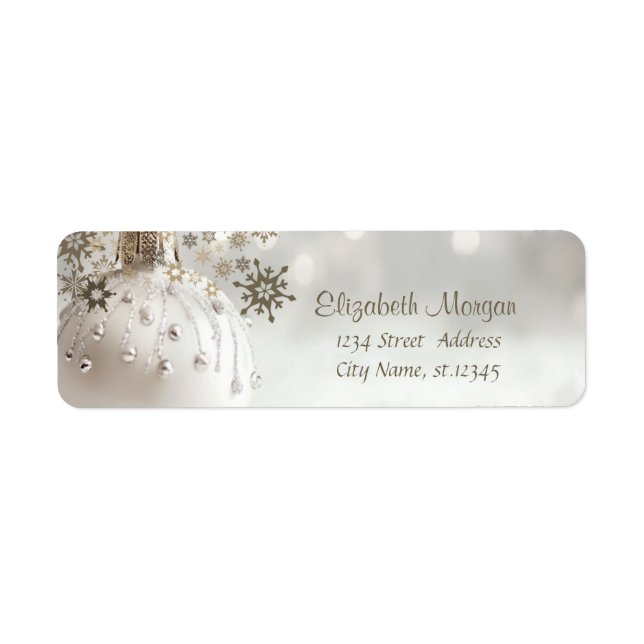 Elegant  White Christmas Ball,Snowflakes Label (Front)