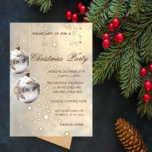Elegant White Christmas BallsChristmas Party Invitation