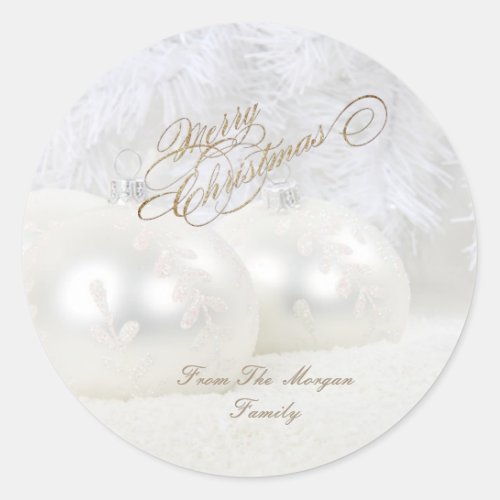 Elegant White  Christmas Balls Classic Round Sticker