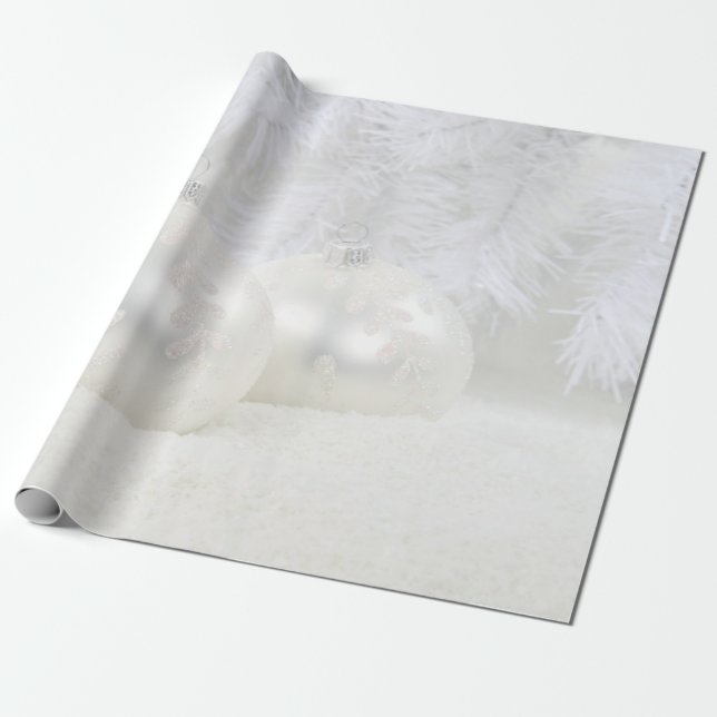 Elegant White Christmas Balls Holiday Wrapping Paper (Unrolled)