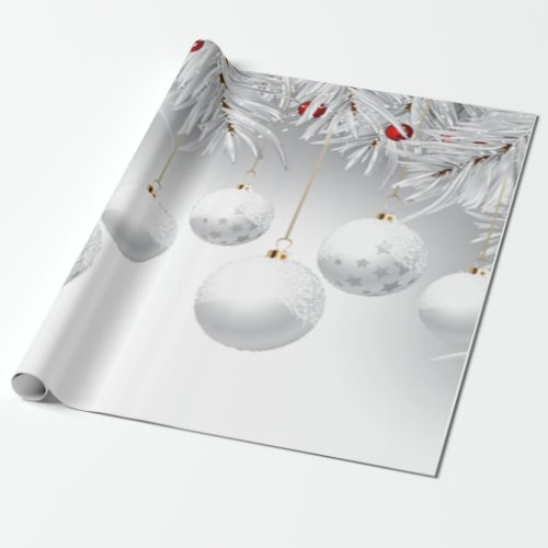 Elegant White Christmas Balls Holiday  Wrapping Paper