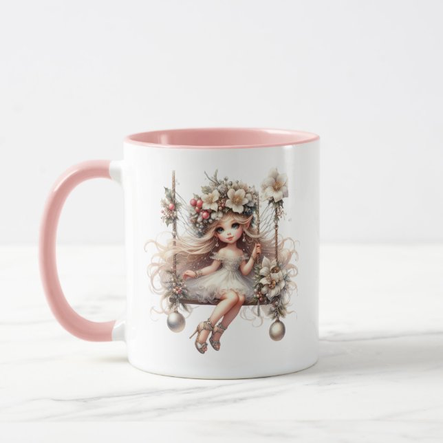 Elegant White Christmas Fairy Holiday Coffee Mug (Left)