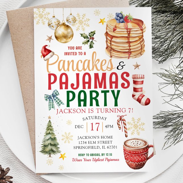 Elegant White Christmas Pancake Pajamas Birthday I Invitation (Creator Uploaded)