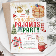 Elegant White Christmas Pancake Pajamas Birthday Invitation