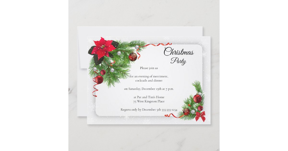 Elegant White Christmas Party Invitation | Zazzle