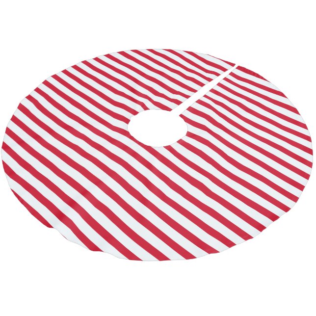 Elegant White Christmas Red Stripe Brushed Polyester Tree Skirt