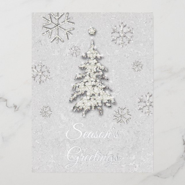 Elegant White Christmas Rhinestone Tree Snowflakes Foil Holiday Postcard (Front)